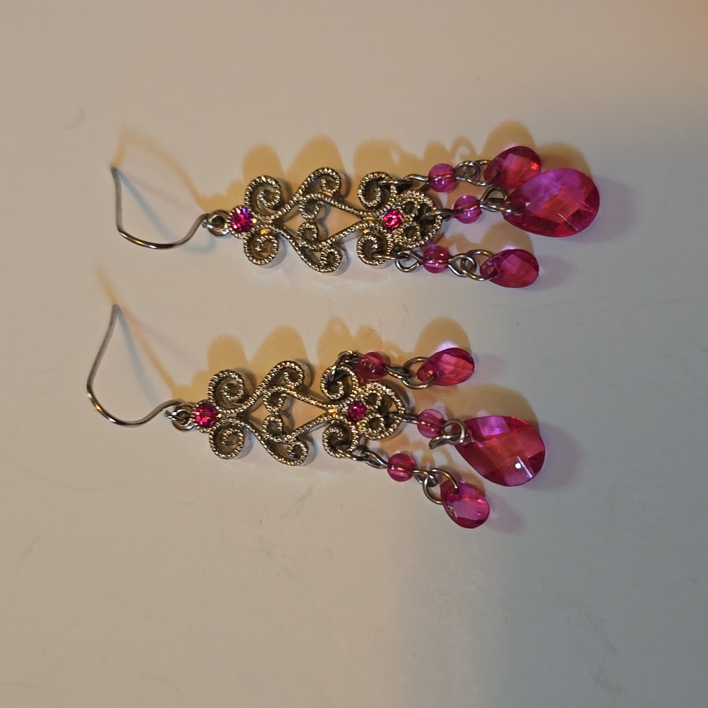 Pink Beaded Dangle Earrings